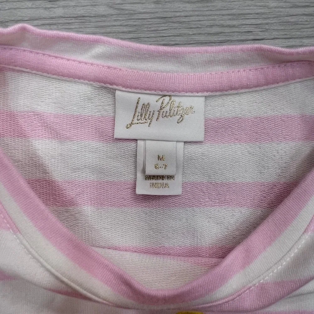 Lilly Pulitzer Girls Pink White Striped Lemon Lime Embroidered Top M 6-7 017832 - Picture 3 of 15